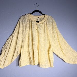 Free People Light Yellow Embroidered Blouse